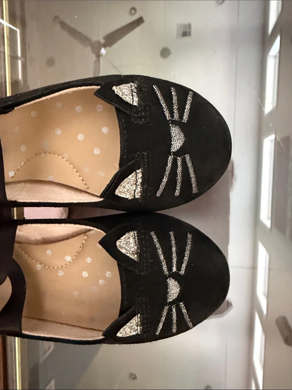 Cat & Jack Black Girl's Cat Face Mary Jane Flats